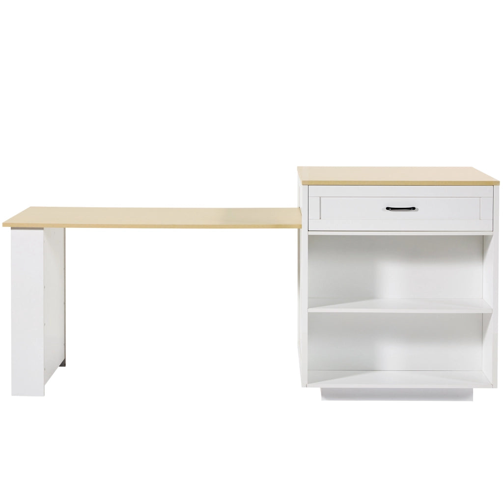 Tavolo da pranzo estensibile con 1 cassetto e vani aperti; per cucina e soggiorno; bianco; 133 × 70 × 93;5 cm
