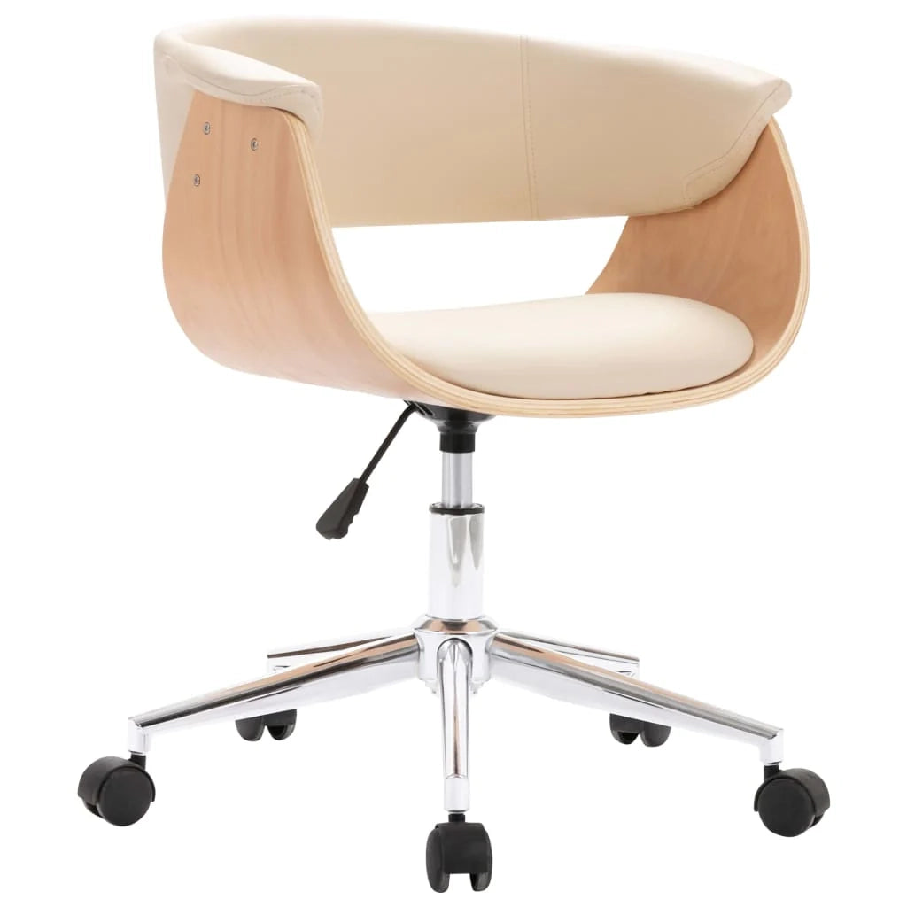 Sedia girevole da ufficio/studio in legno curvato e similpelle color crema 02_0024094