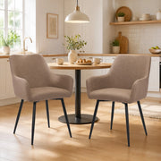 Sedia da Pranzo Set da 2 con Braccioli Alti Seduta Ampia Schienale Ergonomico in Tessuto e Metallo Cachi