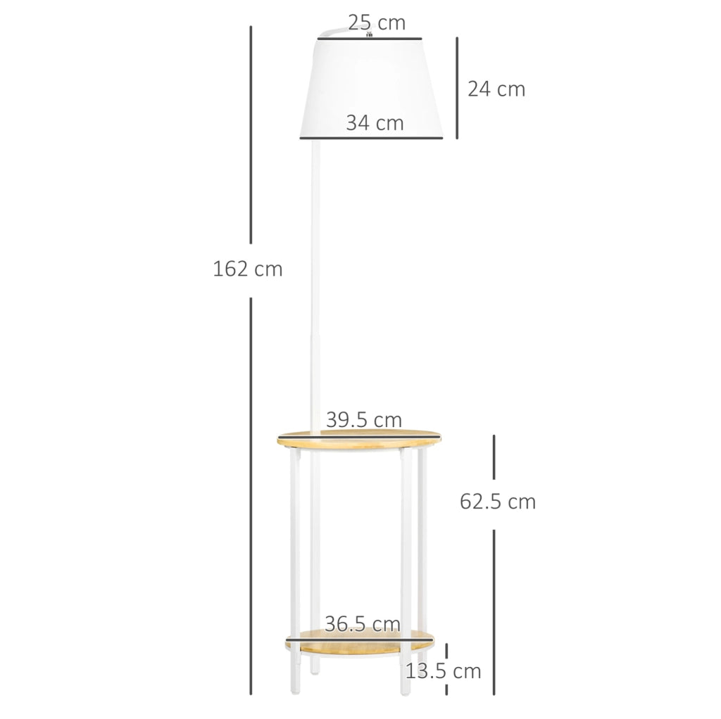 Lampada da terra 162 cm con 2 ripiani e paralume in lino bianco, struttura in metallo e bamboo