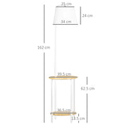 Lampada da terra 162 cm con 2 ripiani e paralume in lino bianco, struttura in metallo e bamboo
