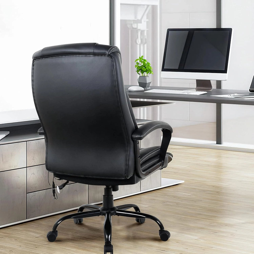 Sedia direzionale da ufficio, in ecopelle, girevole, regolabile in altezza, ergonomica, con schienale regolabile, per computer, gaming e PC, colore nero
