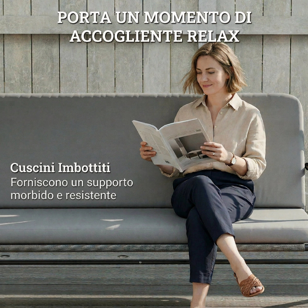 Dondolo 3 Posti con Tettoia ¨C zephmum ¨C Grigio, Acciaio e Textilene, 208x125x180 cm