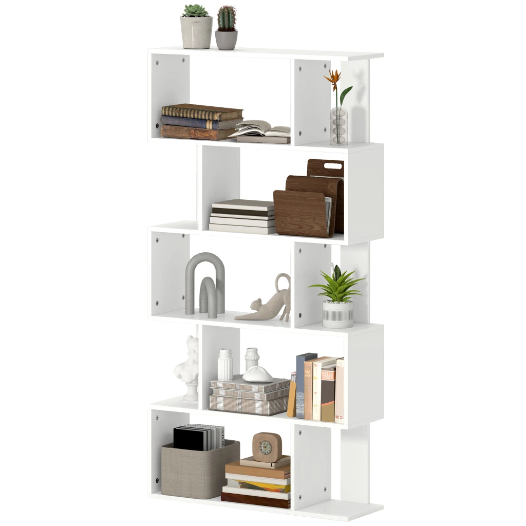 Libreria a S 5 Livelli 10 Ripiani Aperti ¨C Minimal ¨C Legno 80x24x159 cm Bianco