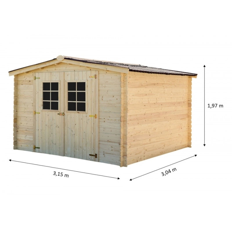 Casetta in legno da giardino con porta vetrata – 300x300 cm – tavole 20 mm, tetto bitumato – AL3030.02N Foresta