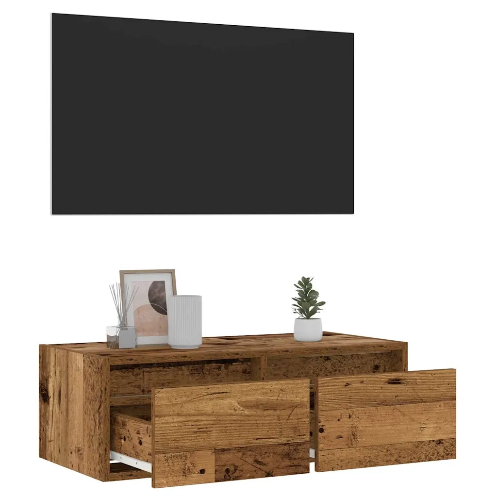 Mobile Porta TV con Luci LED Legno Antico 75x35,5x25 cm 860236