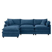 Divano angolare modulare 3 posti con chaise longue e pouf mobile, cuscini sfoderabili, in cheniglia blu