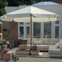 Ombrellone da Giardino con Doppio Tettuccio, in Legno di Bambù e Poliestere, Ø325x250 cm, Crema