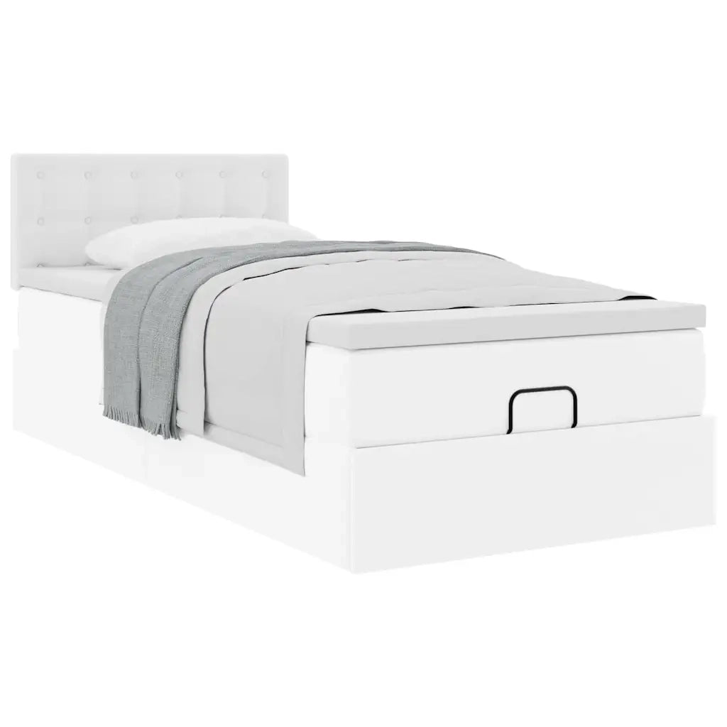vidaXL Letto Pouf con Materasso Bianco 90x190 cm Similpelle