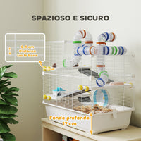 Gabbia per Criceti a 4 Livelli 78x45x73 cm con Tubi e Accessori in Metallo PP e PS Bianco