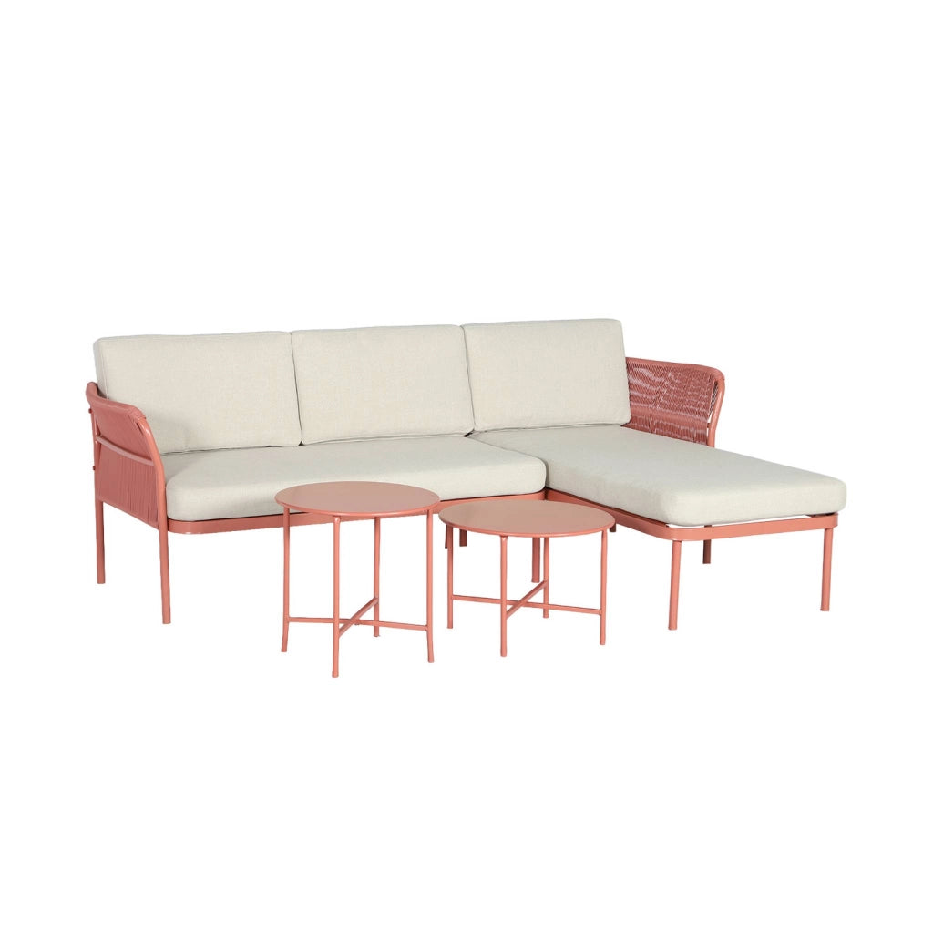 Salotto da giardino angolare in acciaio e corde, 4 posti, beige