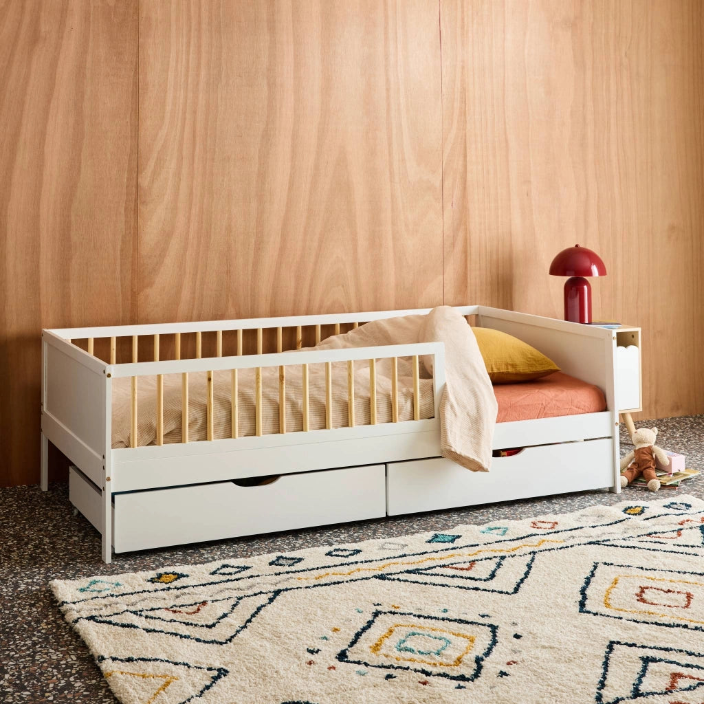 Letto nido per bambini 190cm in pino naturale con rete a doghe e