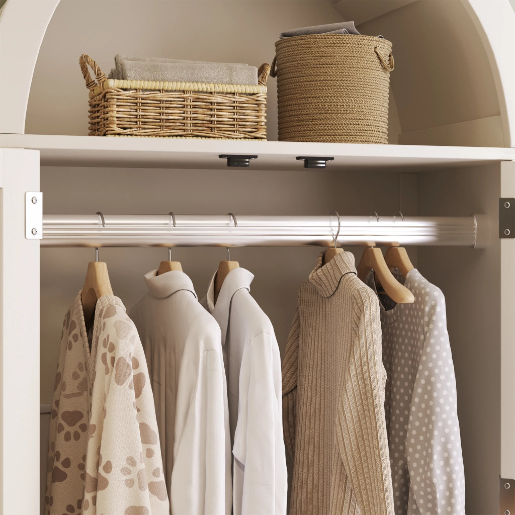 Armadio con intreccio in rattan, 2 ante, 2 cassetti e appendiabiti, stile country, bianco, 181 × 78 × 45 cm