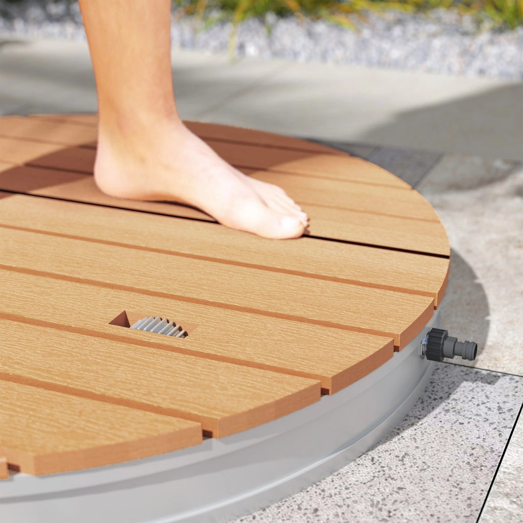 Doccia da Giardino Portatile Ø70,5x7,5 cm Getti d'Acqua Regolabili fino a 4 m in Polistirene Effetto Legno