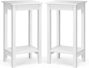 Set di 2 tavolini da divano con scaffale, comodino a 2 livelli, tavolino da salotto, comodino, in legno, rettangolare, semplice, per telefono, per piante, in legno (bianco, set da 2)