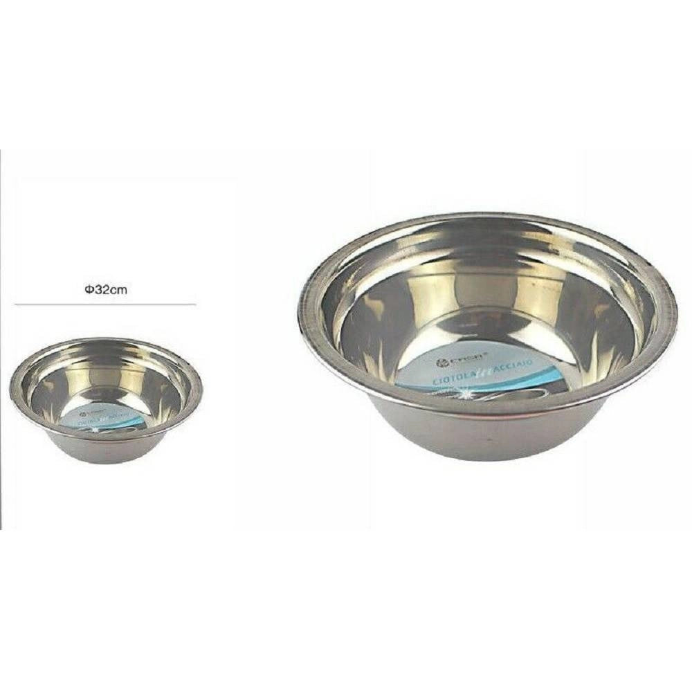 Trade Shop - Insalatiera Ciotola Coppa Bacinella Scodella Inox Fondo Piano Cucina 32 Cm -