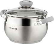 Padella in Acciaio Inox 2L Ø 16 cm - Pentola a Induzione con Coperchio in Vetro e Maniglia in Gomma - Design Moderno - Indicazione della Dimensione Interna