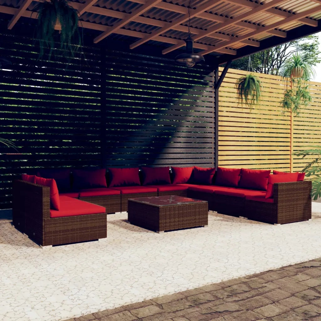 Set Divani da Giardino 11 pz con Cuscini in Polyrattan Marrone 3102443