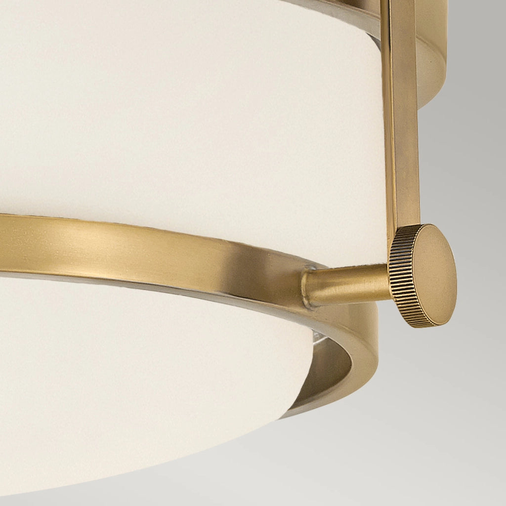 Plafoniera tonda 40cm vetro opale 3xE27 ottone Harper