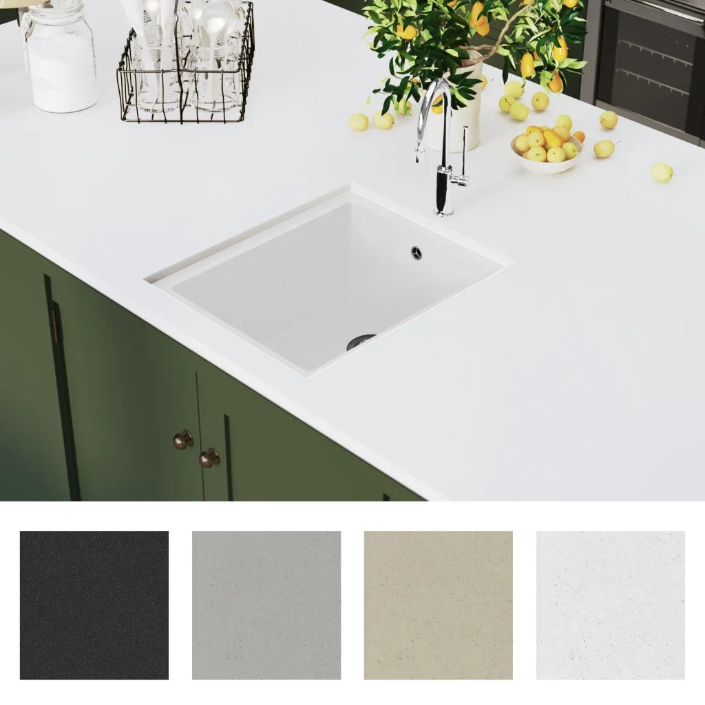 Lavello da Cucina con Foro Troppopieno-Lavandino-Lavabo Bianco in Granito 507845