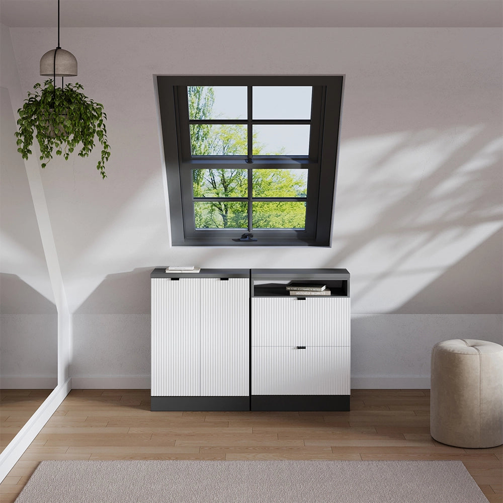 Set di mobili sottotetto Rion Ondulazione bianca/Antracite 120 cm Set di 2 carcasse armadio profondità 60 cm Vicco