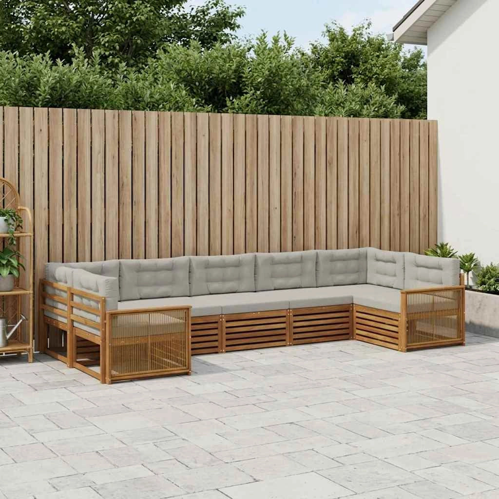 Set di divani da esterno 7 pz Naturale e Grigio Chiaro 3383809