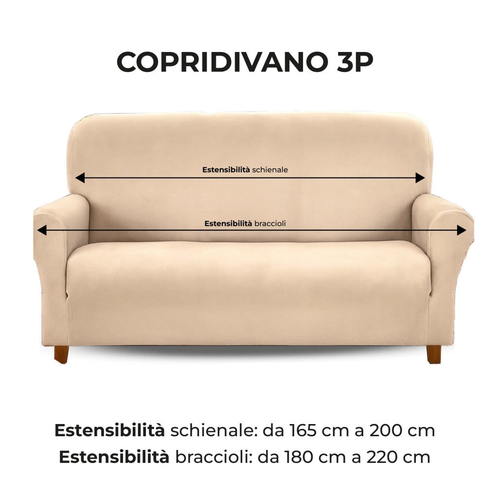 Copridivano In Velluto Elegante Impermeabile Tessuto Elasticizzato Antimacchia Copripoltrona Salva Divano Due Tre Posti Cover Sofà Universale Certificato Oekotex Antigraffio Animali  Crema - Divano 3 posti