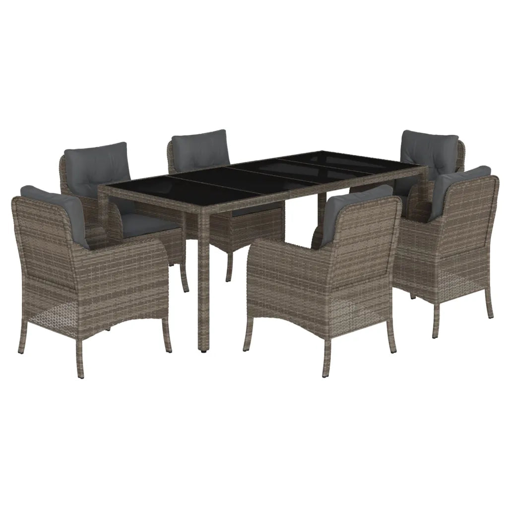 Set da Pranzo da Giardino 7 pz con Cuscini in Polyrattan Grigio 3211858