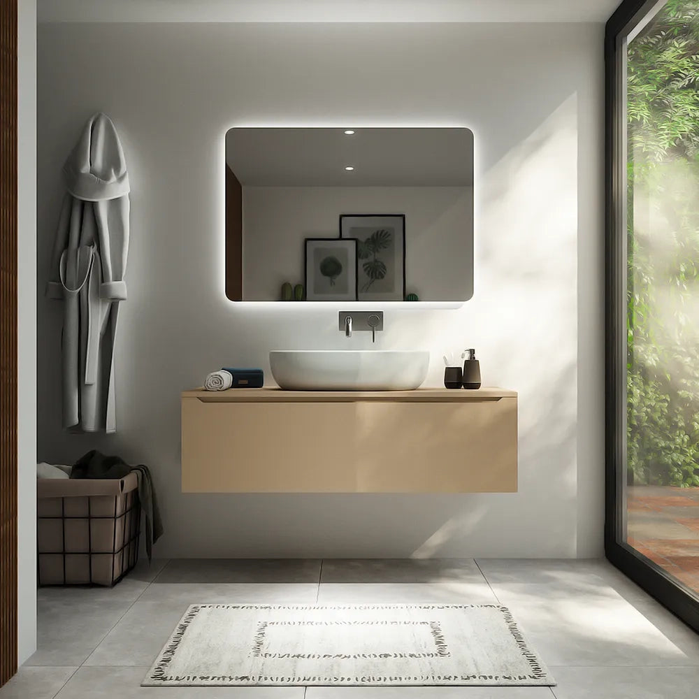 Mobile bagno sospeso 90 cm sabbia opaco un cassettone con top | Bako