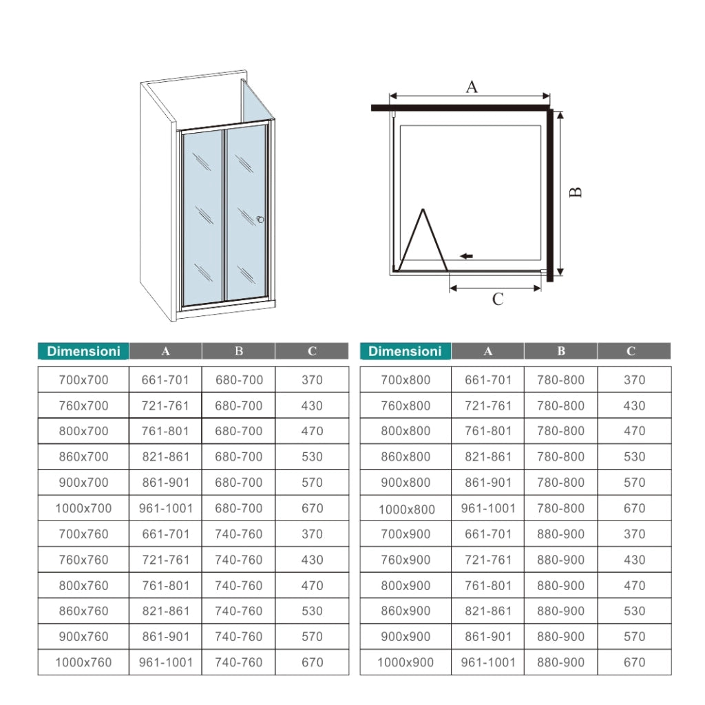 185cm Box Doccia Angolare Porta a Soffietto con Parete Fissa 70x80cm in Vetro Temperato Trasparente 5 mm Profilo Cromo Lucido