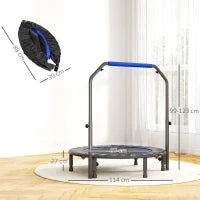 Trampolino Fitness Pieghevole Ø114 cm con Manico Regolabile, in Acciaio, Blu e Nero