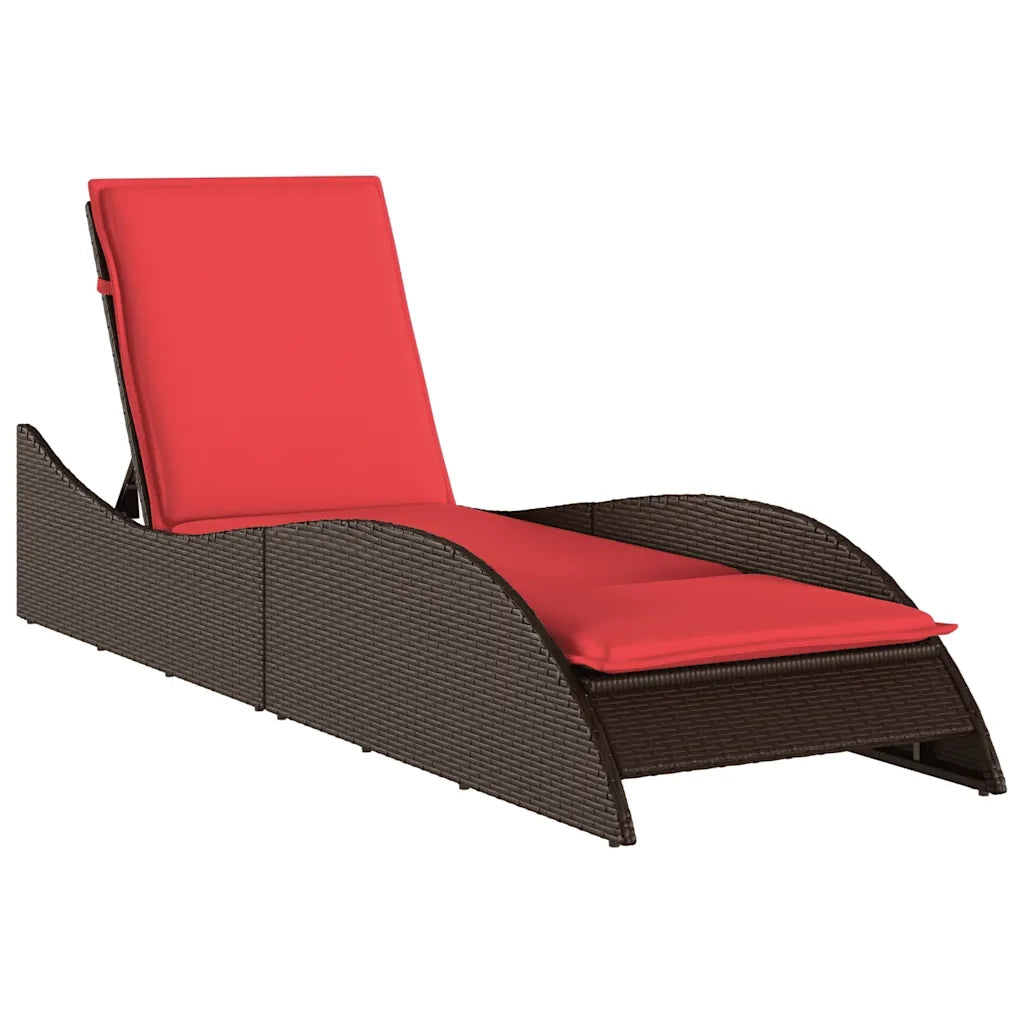 Lettino Prendisole con Cuscino Marrone 60x205x73 cm in Polyrattan 368285