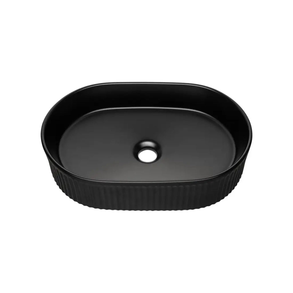 Lavabo ovale da appoggio 48x33 cm nero opaco con piletta clic-clac nera inclusa