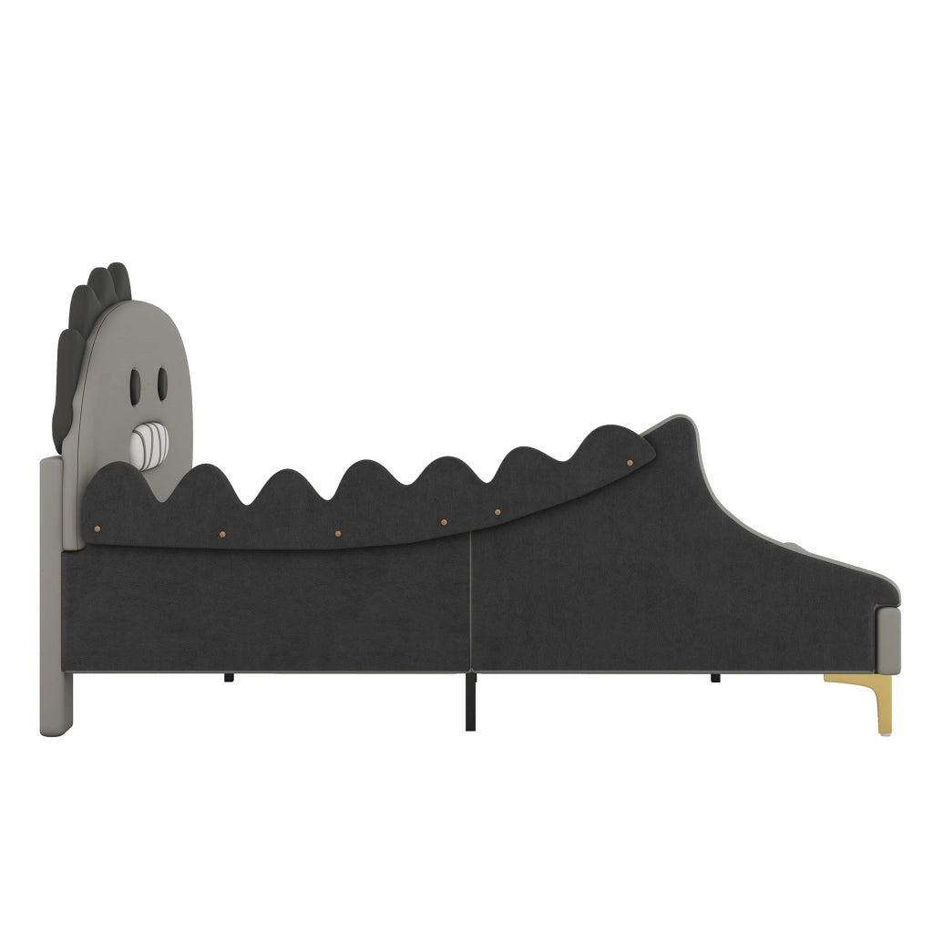 LETTO per bambini a forma di dinosauro 140x200 cm in PU grigio