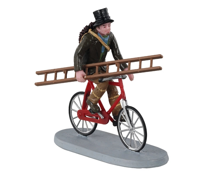 Personaggio Natalizio Spazzacamino in Bicicletta Scala Villaggio di Natale Lemax