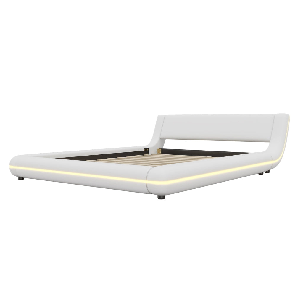 Letto a pavimento 140x200 cm con LED RGB, struttura in PU bianco