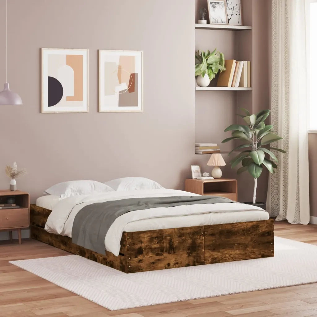 Giroletto con Cassetti-Struttura Letto con contenitore Rovere Fumo 135x190 cm Legno Multistrato 214743