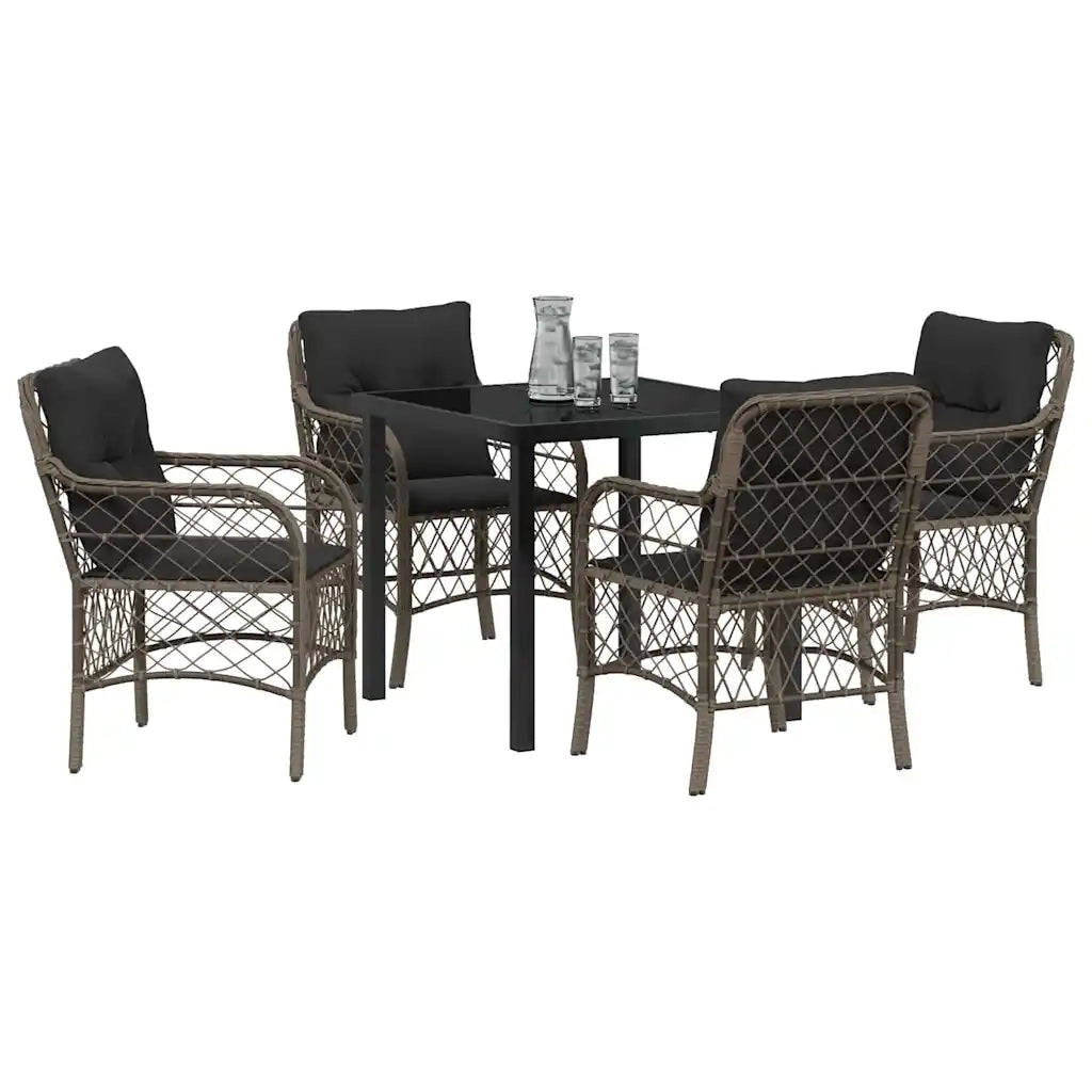 Set da Pranzo per Giardino con cuscino 5 pcs Grigio polyrattan 3380219