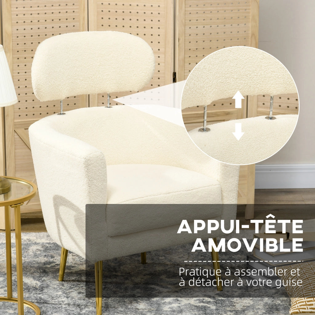 Poltrona Relax con Poggiatesta Amovibile ¨C Zephmum ¨C 71x65x90 cm Crema Tessuto