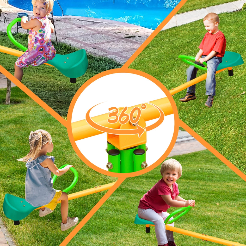 Dondolo Basculante per Bambini 2 Posti 180;34 cm con Sedute Antiscivolo; Verde e Giallo