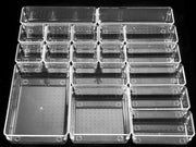 18 contenitori di plastica per archiviazione per ufficio, organizzatore di makeup, organizzatore di cassetti, sistema di archiviazione, cassettiera trasparente per scrivania, cucina, bagno