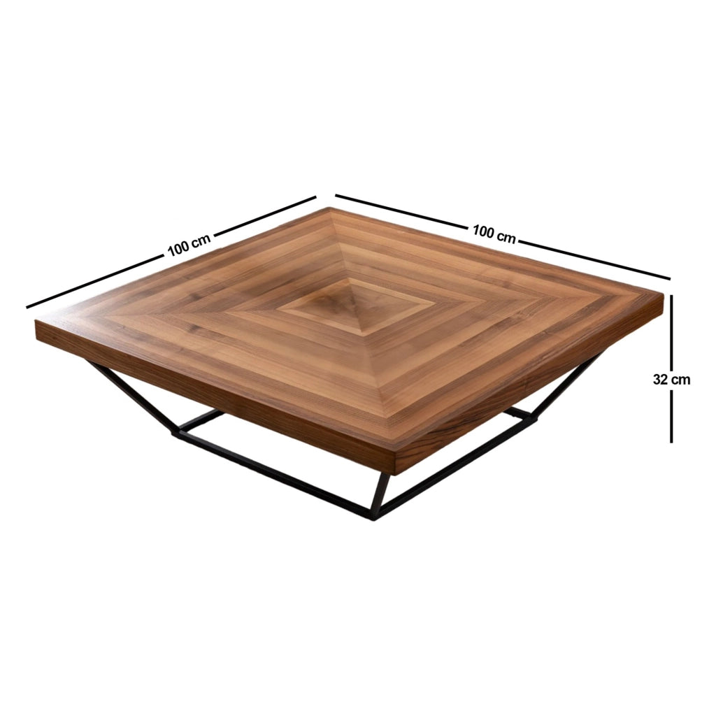 Sostene, Tavolino da Salotto Forma Quadrato, 100x100x32h cm Marrone Noce