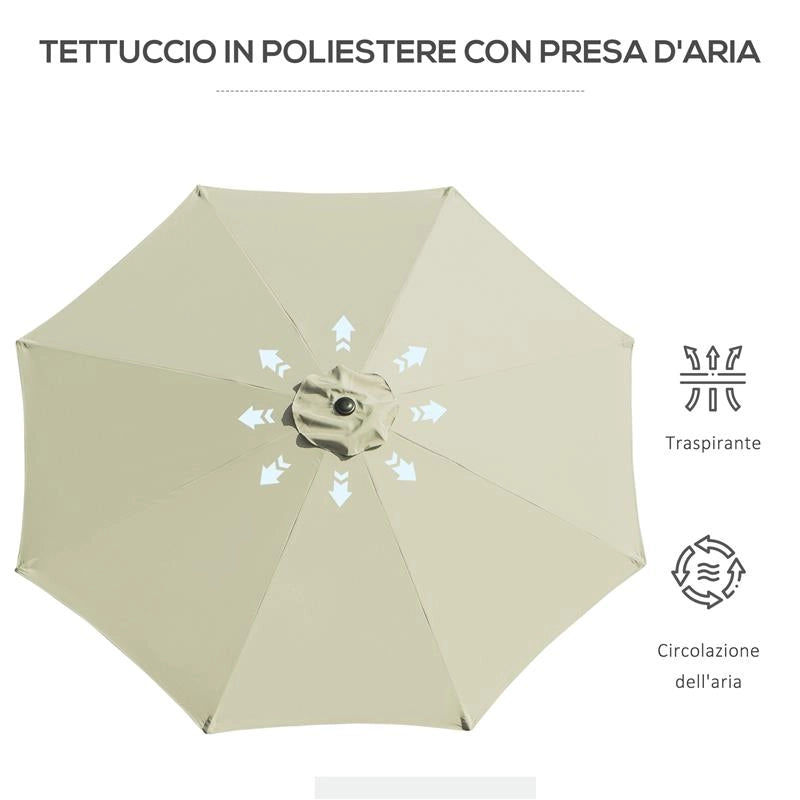 OMBRELLONE DA GIARDINO INCLINABILE A 8 STECCHE CON MANOVELLA IN METALLO E POLIESTERE Ø 295X250 CM BEIGE