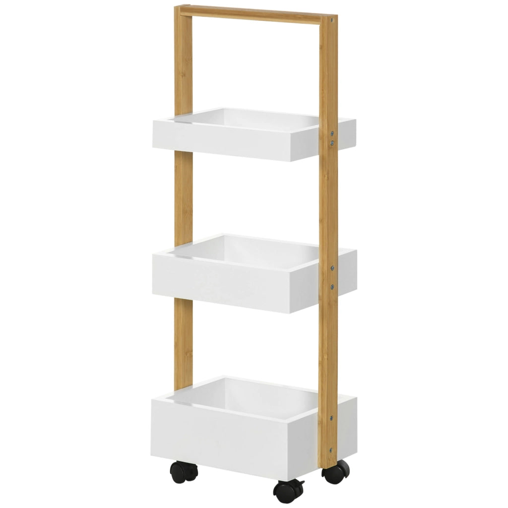 Carrello per Bagno con 3 Cestini e Ruote ¨C Zephmum ¨C Bamb¨´ 28x18x75 cm Bianco