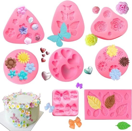 Forme in silicone di fiori piccoli 3D per fondant - Rosa farfalla foglie cuore arco - Cake zeppa cioccolato