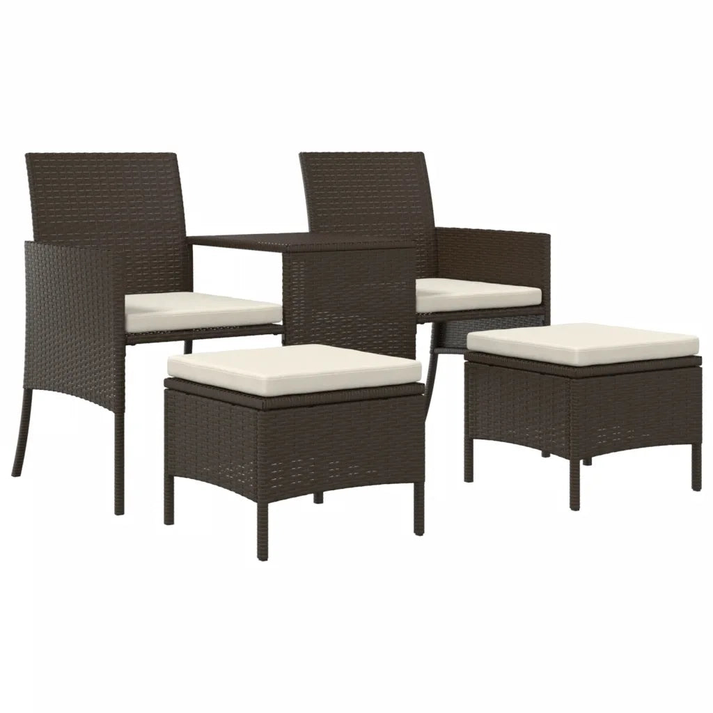 Divano da Giardino a 2 Posti Tavolino e Pouf Polyrattan Marrone 44451
