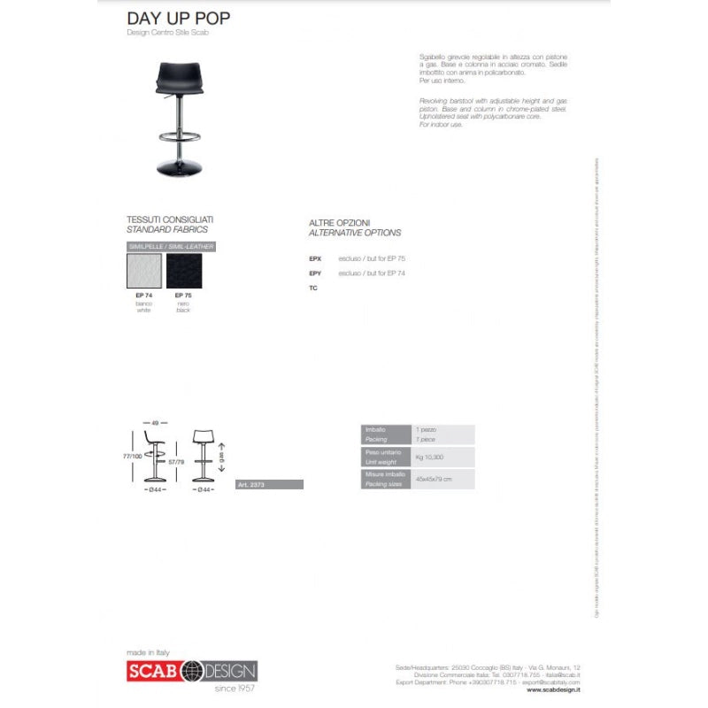 SGABELLO DAY UP POP CON SEDILE IMBOTTITO MADE IN ITALY SCAB DESIGN