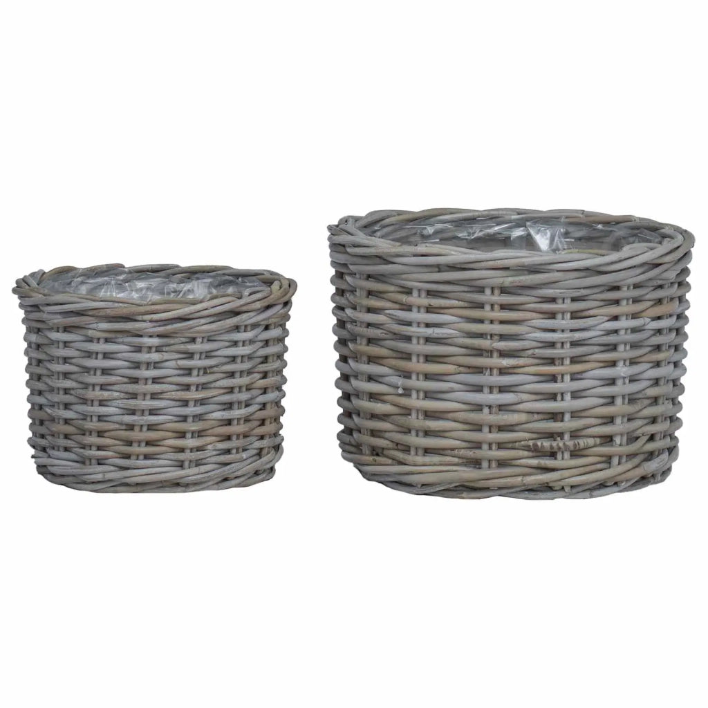 Cestino per Piante con archiviazione 2 pcs Grigio Rattan Kubu