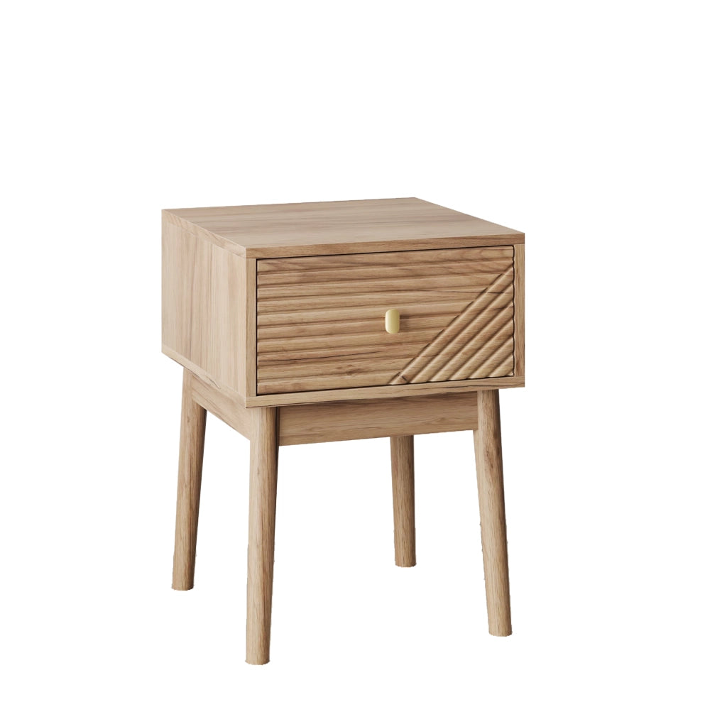 Comodino ULEVR 40x40x55 cm con 2 cassetti e maniglie in metallo, colore rovere