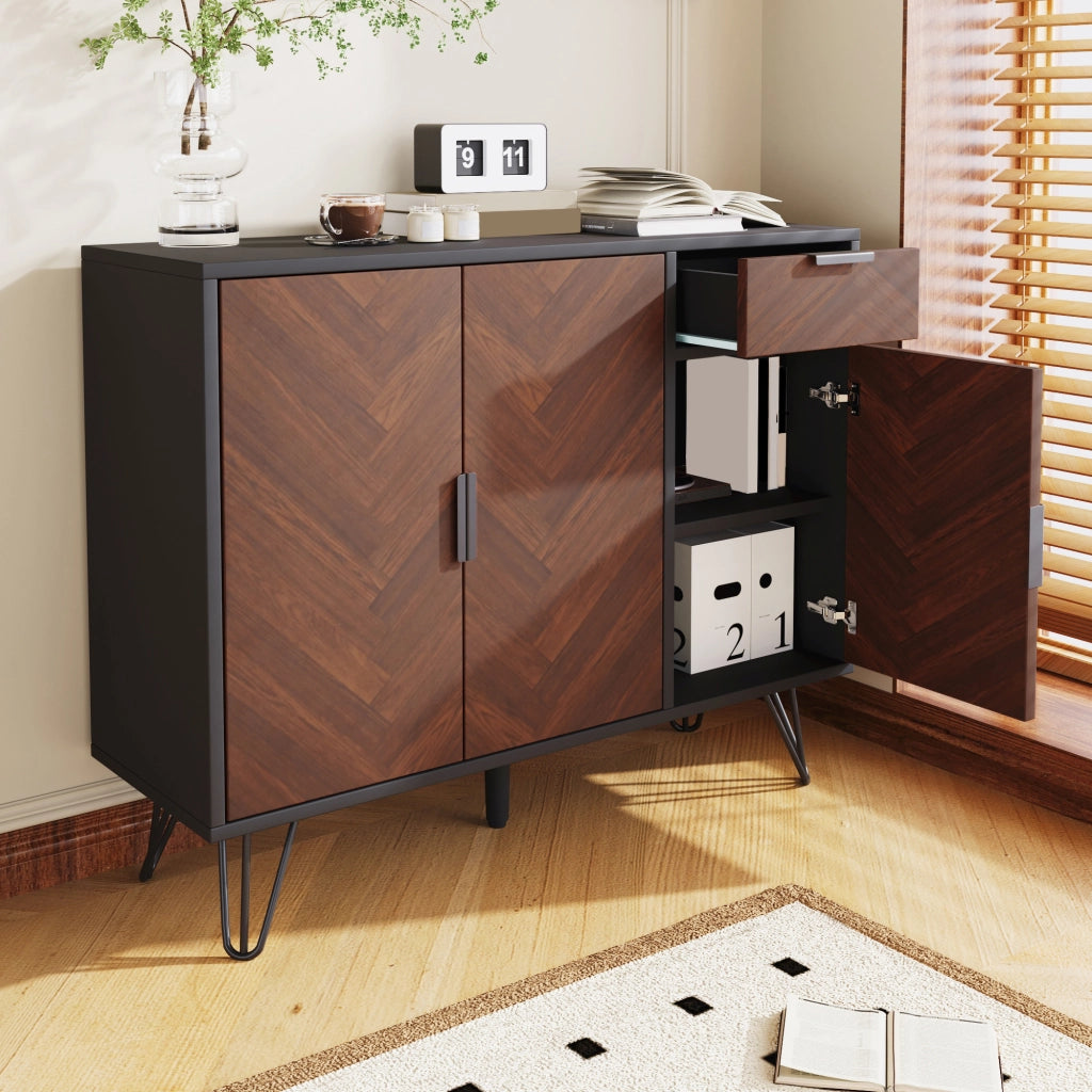 ARMADIO Contenitore 90x30x71,5 cm Nero e effetto legno con cassetto